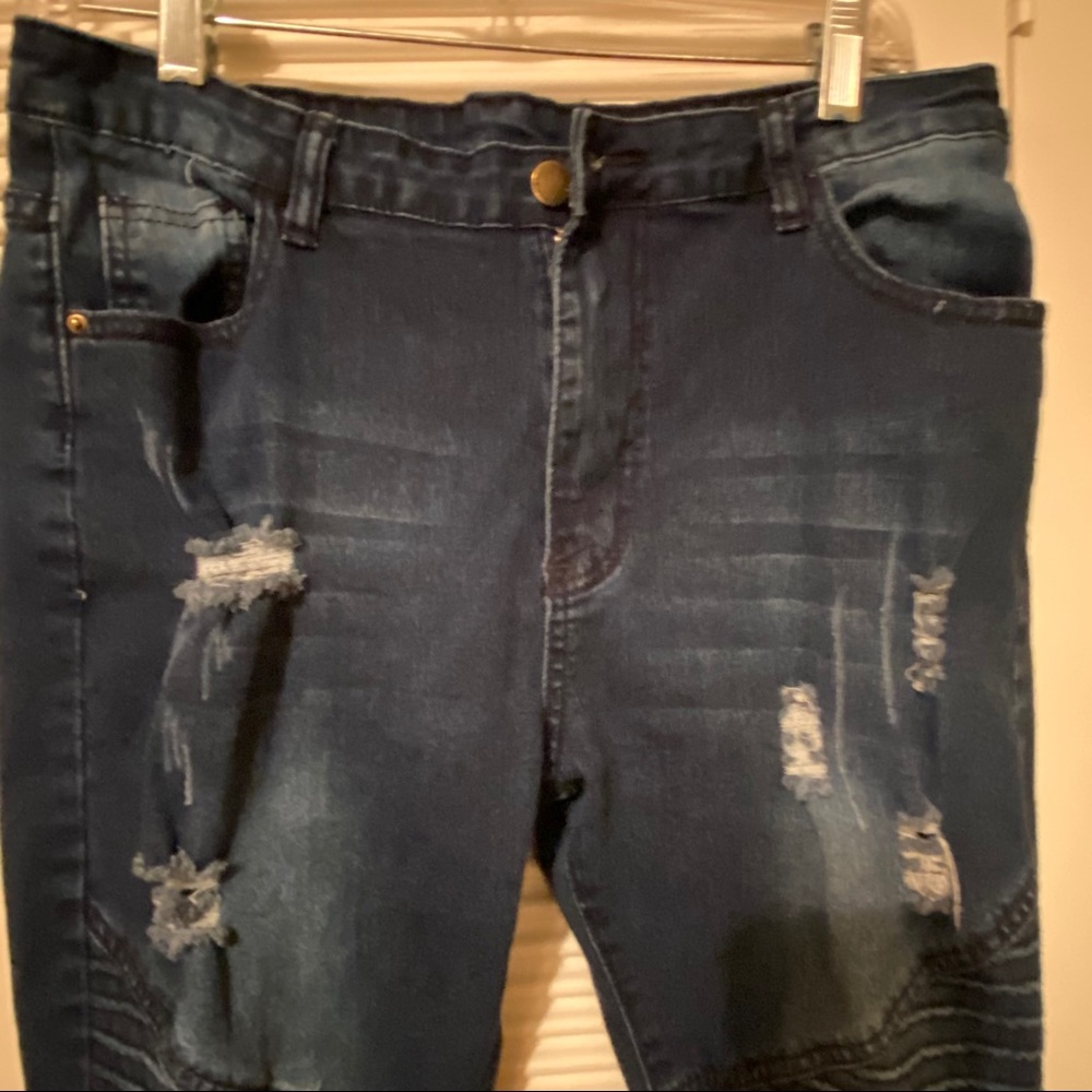 MILITARY HIPPIE Distressed Moto Jeans - Picture 3 of 6
